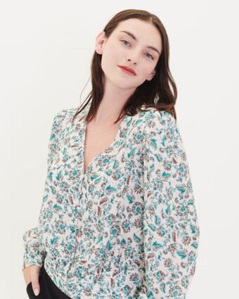 Julio Blusa floral fajilla con enresortado oferta