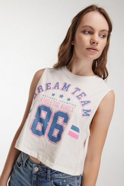 Koaj Camiseta sin mangas, cuello redondo y estampado en frente. oferta