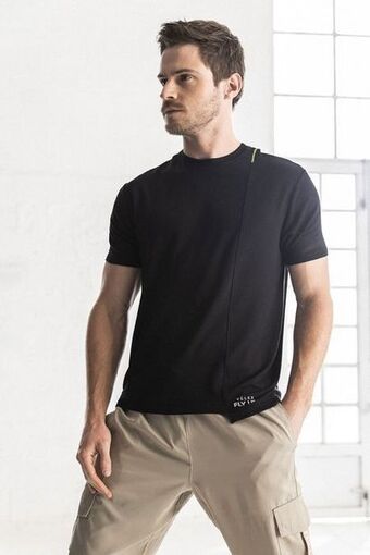 Vélez Camiseta deportiva fly up para hombre manga corta negro oferta