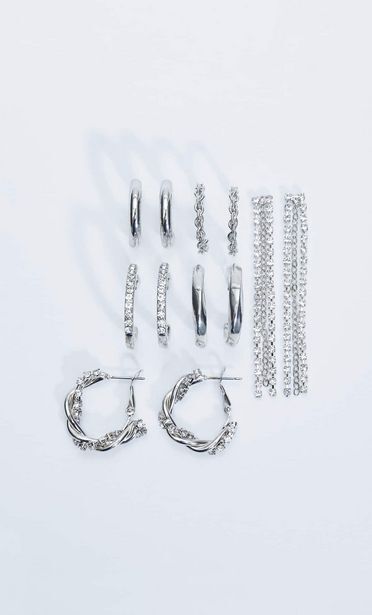 Stradivarius Set 6 pendientes aros y cascada strass oferta