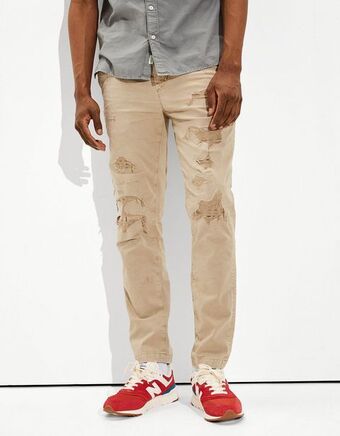American Eagle Pantalón slim ae flex lived-in khaki con parches oferta