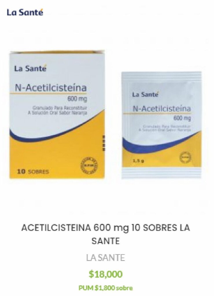 Farmacia San Jorge La Sante Acetilcisteina 600 mg 10 Sobres LA oferta
