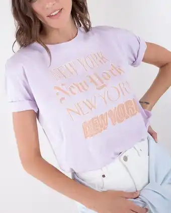 Naf Naf Camiseta para mujer morada manga corta con gráfico localizado oferta