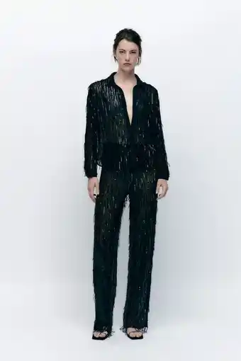Zara Pantalón recto flecos lentejuelas oferta