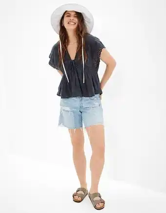 American Eagle Blusa ae tipo babydoll con cuello en v oferta