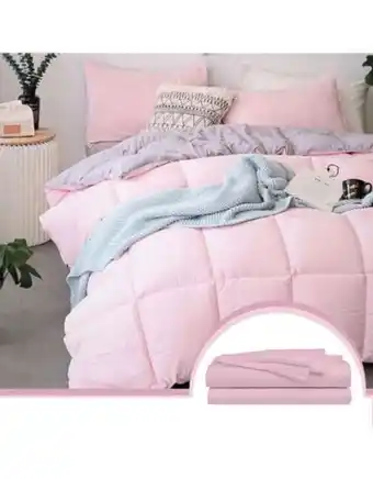 Flamingo Combo edredon bicolor rosado /gris + set sabanas unicolor sencillo s oferta