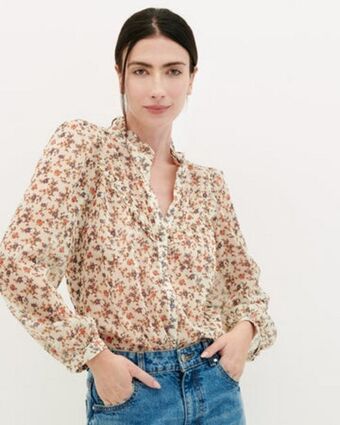 Julio Blusa floral lúrex detalle escarolas oferta