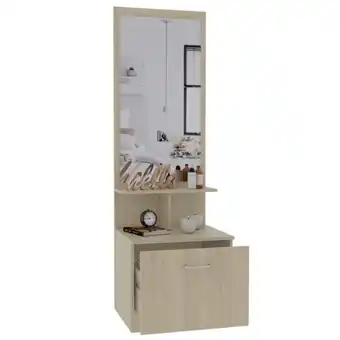 Tocador zaha, beige y blanco, con espejo y un cajón organizador