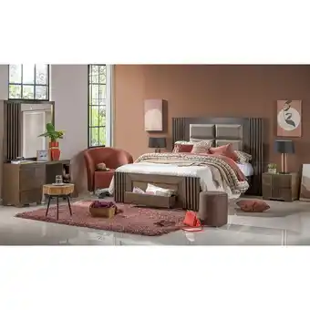 Muebles Jamar Alcoba queen polonia lino café, natural oscuro oferta