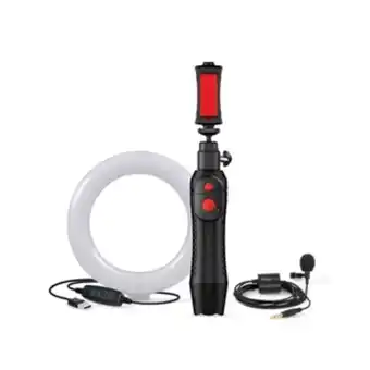 Alkosto Kit ik multimedia aro de luz 15 cm con micrófono y trípode negro oferta