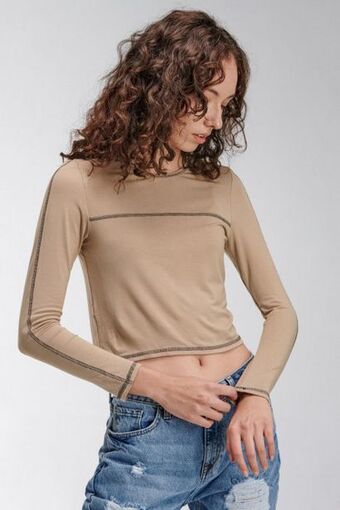 Koaj Camiseta unicolor manga larga con detalles de costuras oferta