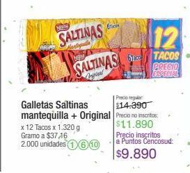 Jumbo Galletas saltinas mantequilla + original x 12 tacos x 1.320 g oferta