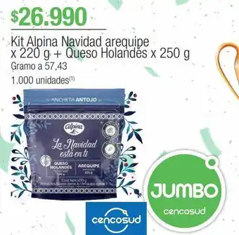 Jumbo Kit alpina navidad arequipe x 220 g + queso holandés x 250 g oferta