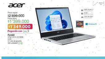 Jumbo Computador portátil acer oferta
