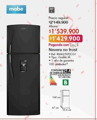 Metro Nevera no frost mabe oferta