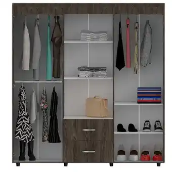Closet bariloche bombay, chocolate y blanco, variedad de entrepaños y seis puertas abatibles