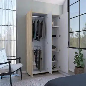 Éxito Closet con espejo brasilia, café claro y blanco duqueza, con dos tubos cromados oferta