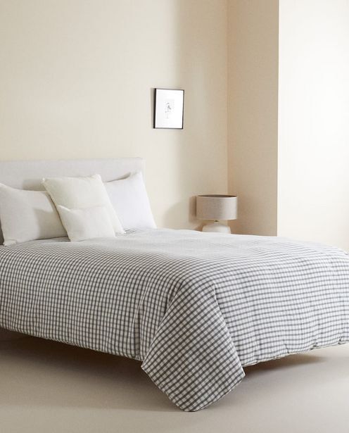 Zara Home Funda nórdica franela cuadros grises oferta