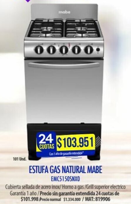 Rayco Estufa Gas Natural Mabe oferta