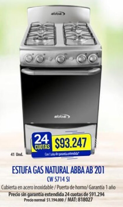 Rayco Estufa Gas Natural Abba Ab 201 oferta