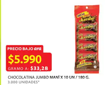 Ara Chocolatina jumbo maní x 10 un / 180 g. oferta