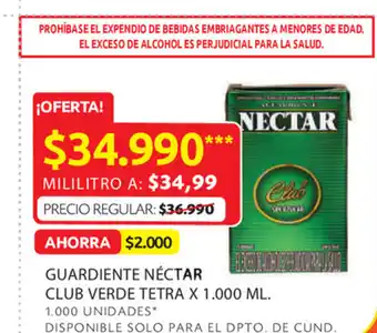 Ara Guardiente néctar club verde tera x 1.000 ml. oferta