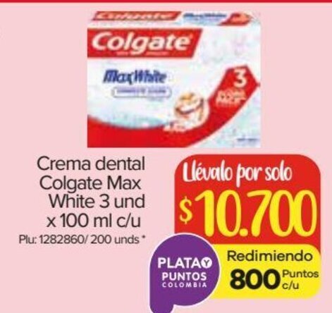 Super Inter Colgate Max Crema Dental White 3 und x 100 ml c/u oferta