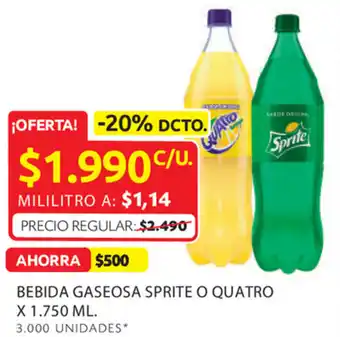 Ara Bebida gaseosa sprite o quatro x 1.750 ml. oferta