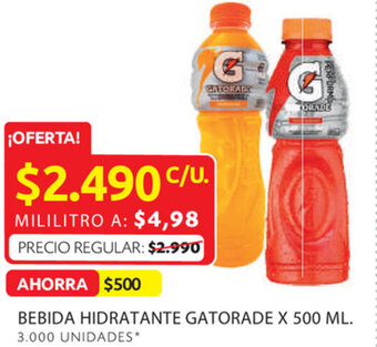 Ara Bebida hidratante gatorade x 500 ml. oferta
