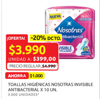 Ara Toallas higiénicas nosotras invisible antibacterial x 10 un. oferta