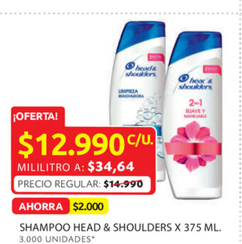 Ara Shampoo head & shoulders x 375 ml. oferta