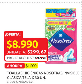 Ara Toallas higiénicas nosotras invisible clásica tela x 30 un. oferta