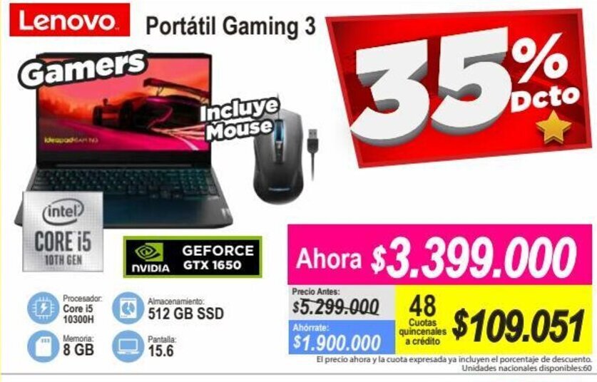 Alkomprar Lenovo Potátil Gaming 3 oferta