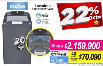 Alkomprar Mabe Lavadora LMC70200WDAB1 20kg oferta
