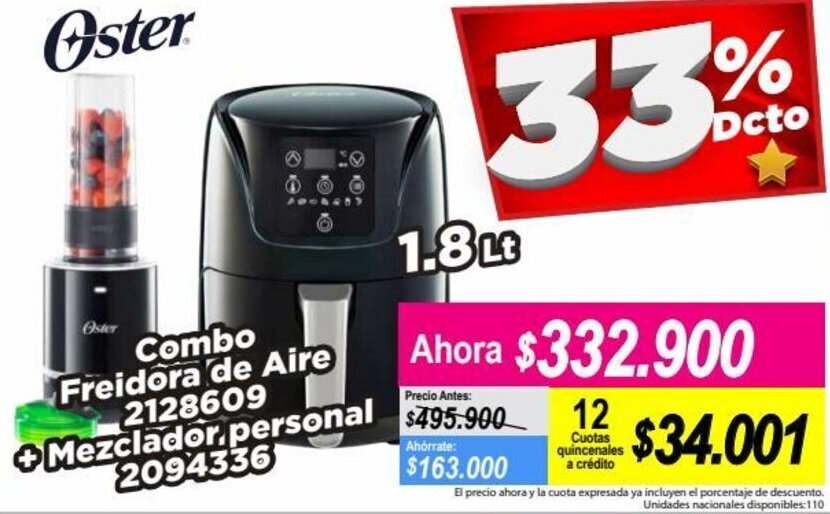 Alkomprar Oster Combo Freidora de Aire + Mezclador Personal 1,8L oferta