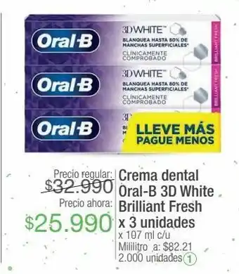 Jumbo Crema dental oral-b 3d white brilliant fresh x 3 unidades x 107 ml c/u oferta