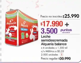 Metro Leche semi descremada alquería balance x 6 unidades x 1300ml c/u oferta