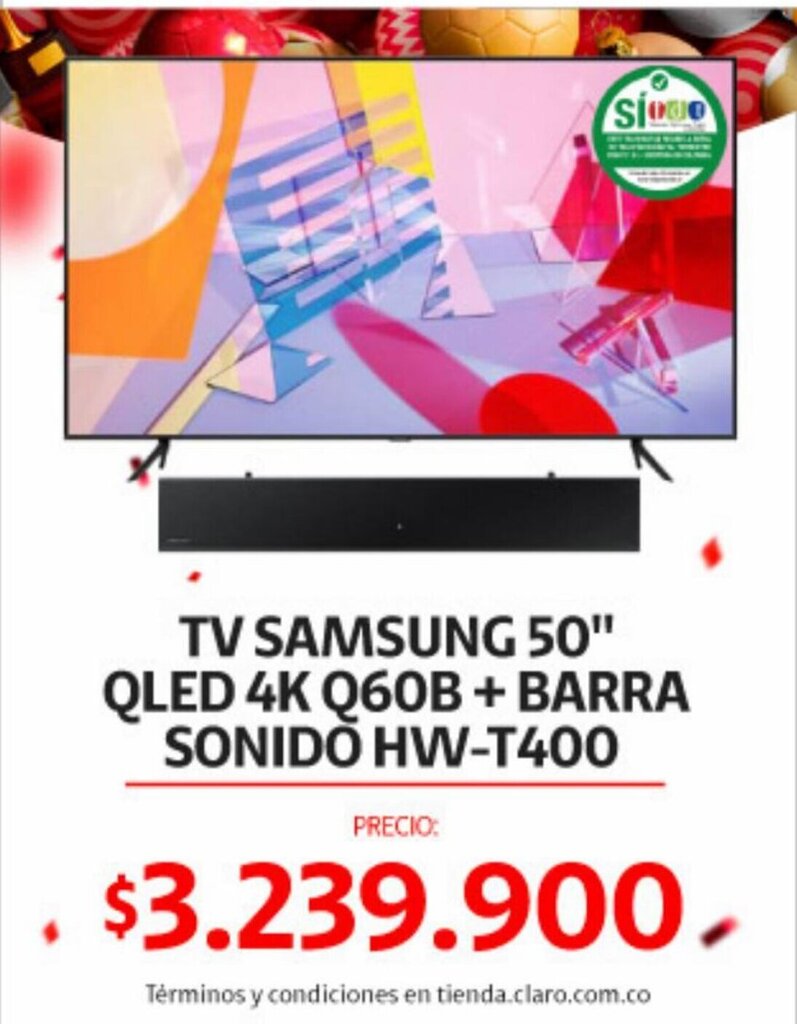 Claro Samsung Tv 50" QLED 4K Q60B + Barra Sonido HW-T400 oferta