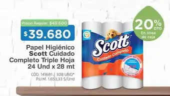 Makro Scott Papel higienico cuidado Completo Triple Hoja 24 und x 28 mt oferta