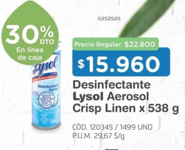 Makro Lysol Desinfectante Aerosol Crisp Linen x 538 g oferta