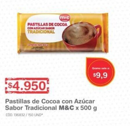 Makro M&C Pastillas de Cocoa con Azucar Sabor Tradicional x 500g oferta