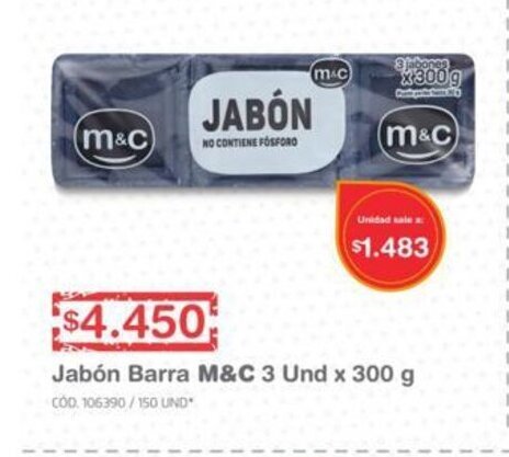 Makro M&C Jabon Barra 3 und x 300g oferta