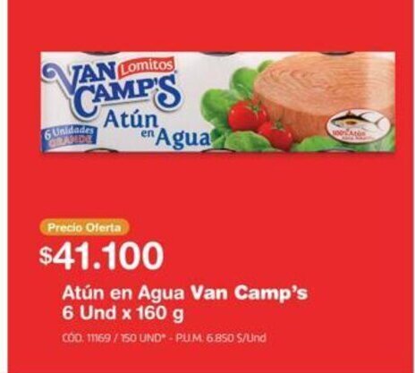 Makro Van Camp's Atun en Agua 6 und x 160g oferta