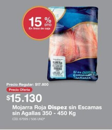 Makro Dispez Mojarra Roja sin Escamas sin Agallas 350 - 450 kg oferta