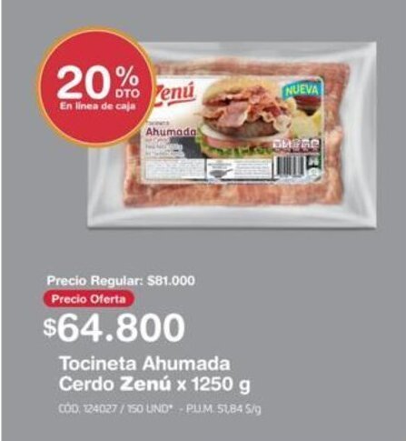 Makro Zenu Tocineta Ahumada Cerdo x 1250g oferta