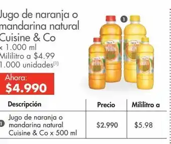 Metro Jugo de naranja o mandarina natural cuisine & co oferta