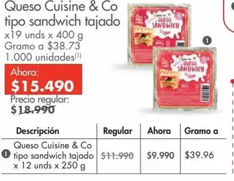 Metro Queso cuisine & co tipo sandwich tajado oferta