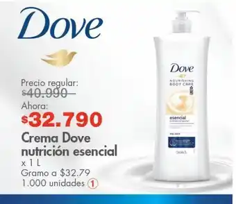 Metro Crema corporal dove nutrición esencial x 1l oferta