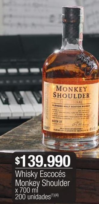 Jumbo Whisky escocés monkey shoulder x 700 ml oferta