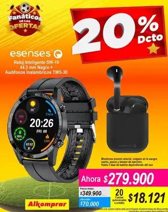 Alkomprar Esenses Reloj Inteligente SW-10 44.3 mm Negro + Audifonos Inalambrico TWS-30 oferta